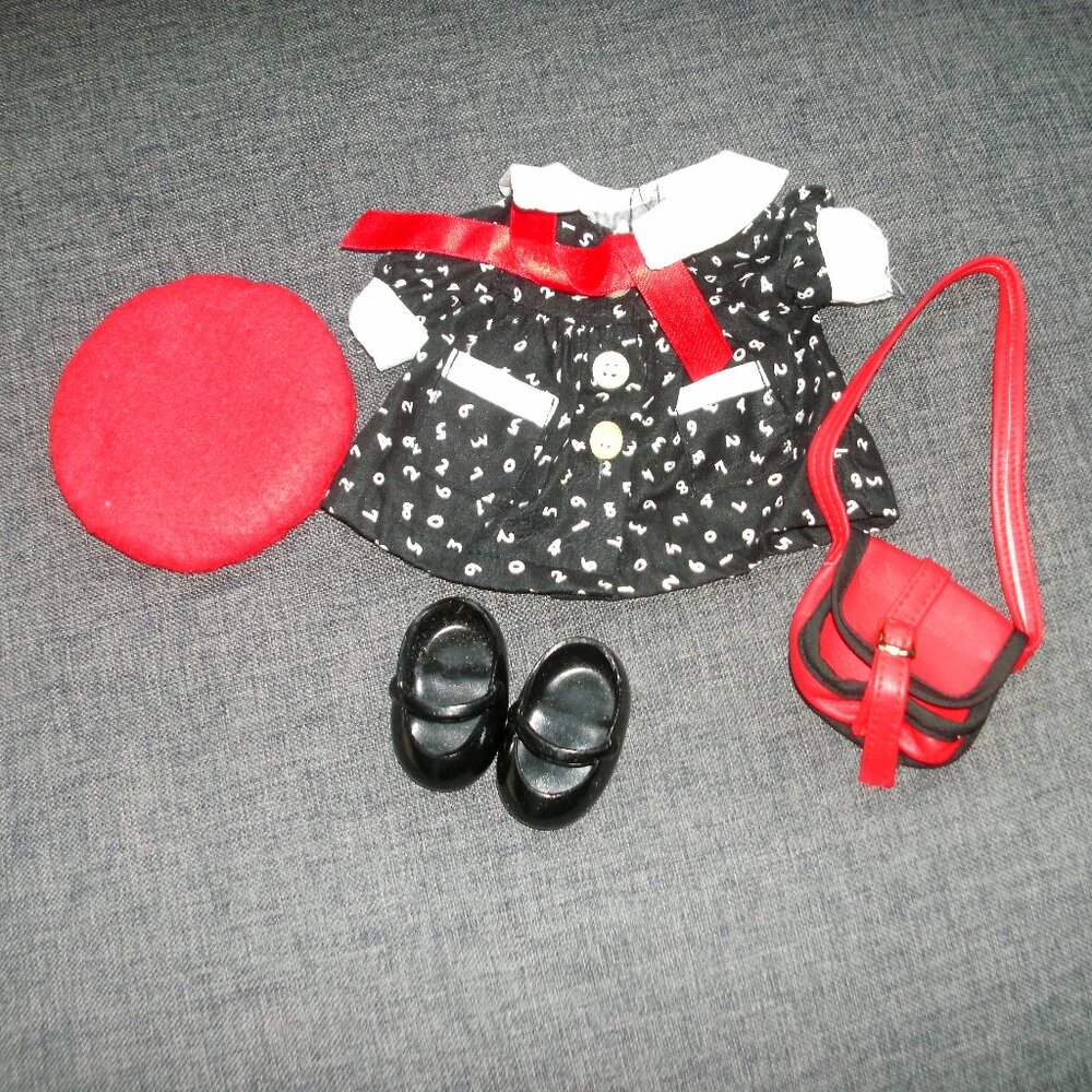 CUTE 1990 Back to School Outfit Dress, Beret, Book Bag & Shoes MUFFY VANDERBEAR